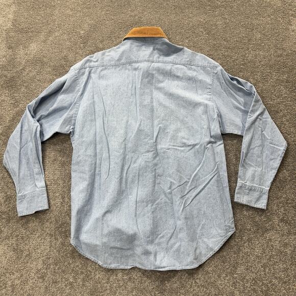 VTG Guess by Georges Marciano Chambray Denim Shirt Corduroy Collar Embroidered - Picture 6 of 8